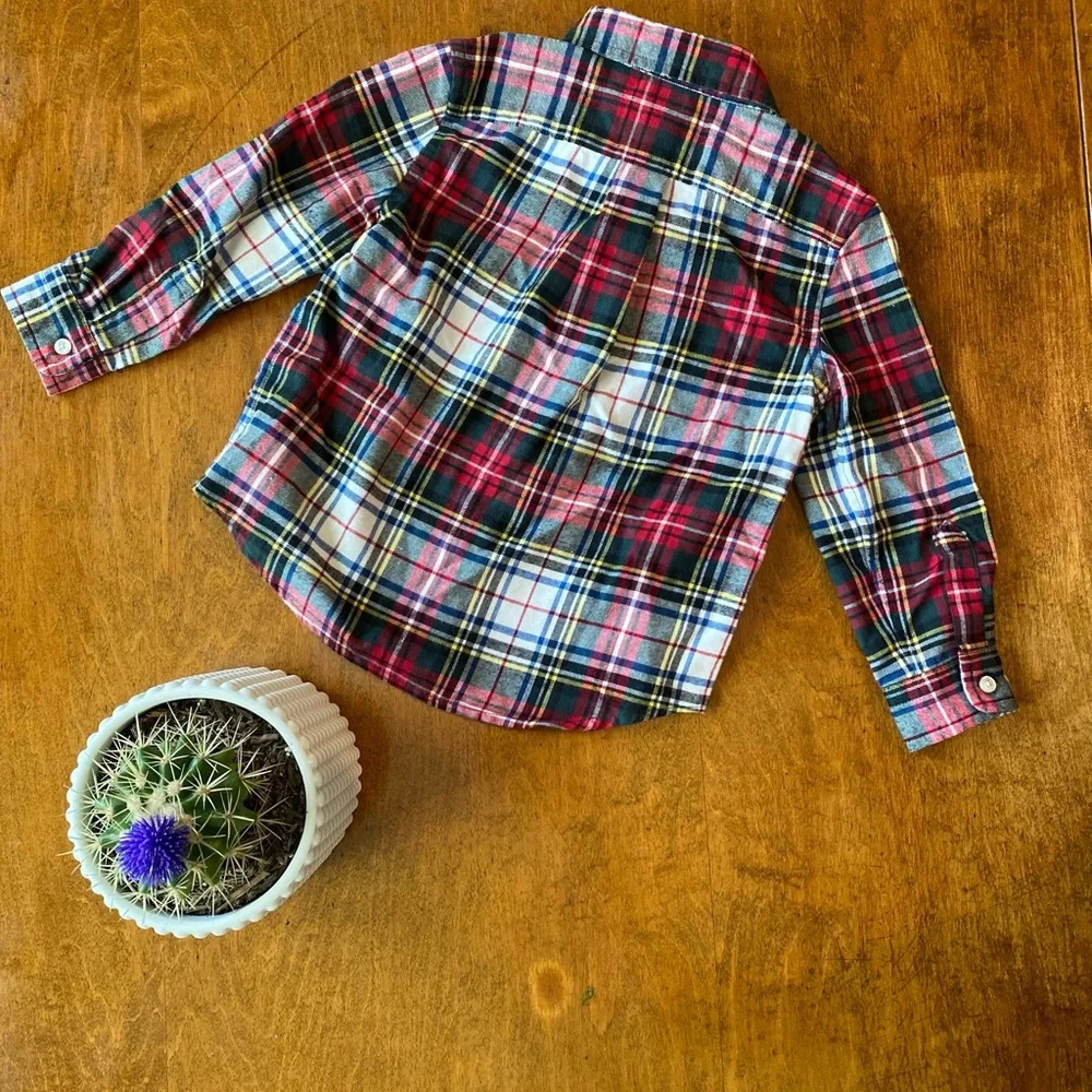 Ralph Lauren Boys 24M Plaid Flannel Button Down Shirt NWT Red Blue Holiday